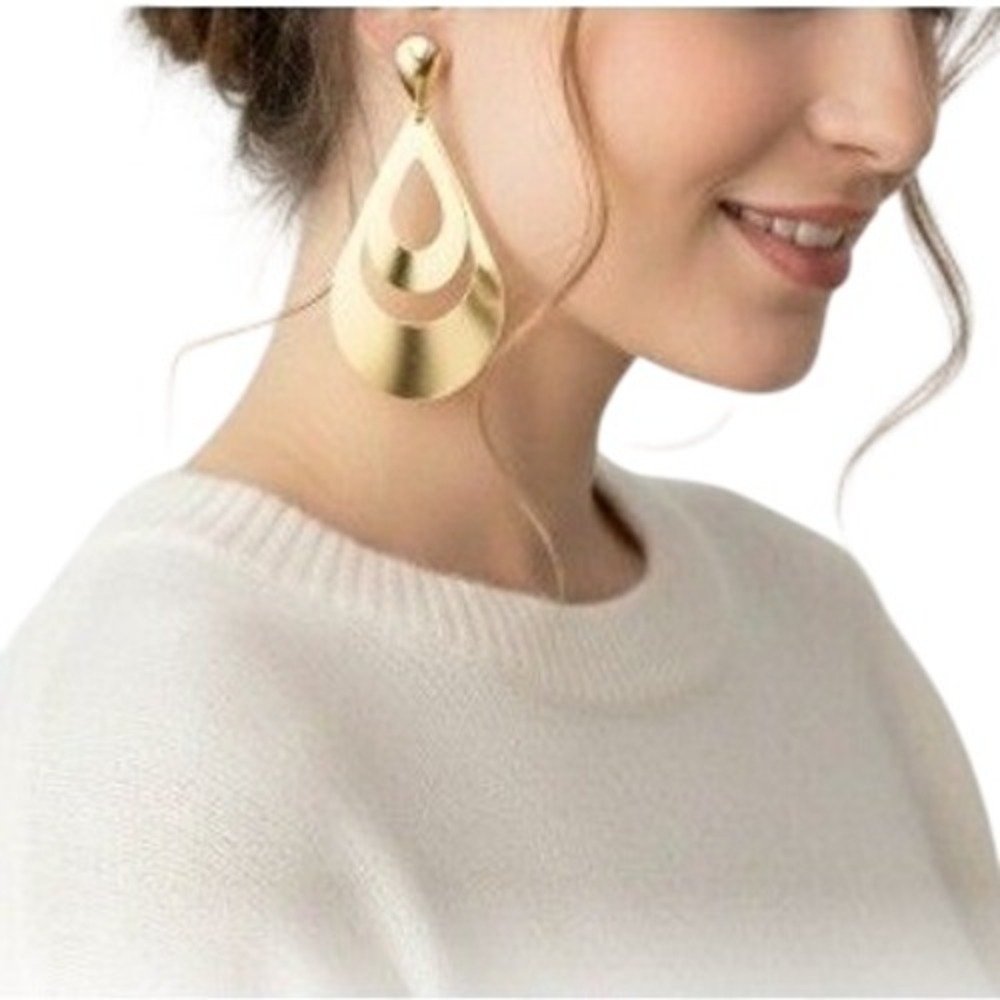Fashion‎ Jewelry Women's Gold Tone Teardrop Dangle Earrings
